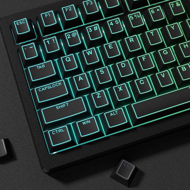 COSTOM Womier PBT Keycaps Set 130 Keys, Custom White Japanese Keyboard Doubleshot Dye Sub Side Print Shine Through Keycaps 60 65 75 100 Percent, Cherry Profile (Black) - Image 4